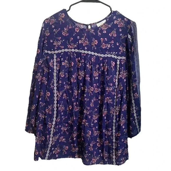 J.Jill Floral Boho Peasant Long Sleeve Blouse Size Medium - Picture 1 of 4